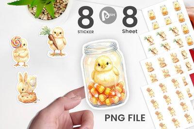 Sticker Watercolor Sweet Candy Easter Chicks Sublimation artnoy 