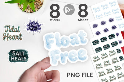 Sticker Watercolor Tidal Fluid Blue Affirmations Sublimation artnoy 