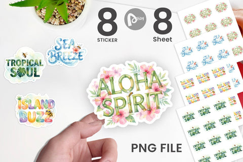 Sticker Watercolor Tropical Aloha Bee Quotes Sublimation artnoy 