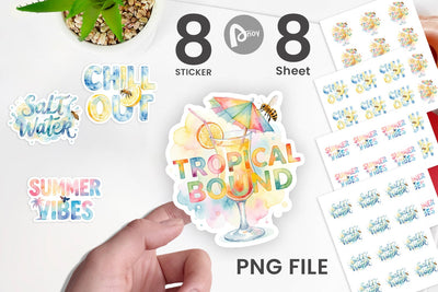 Sticker Watercolor Tropical Summer Bee Vacation Quotes Sublimation artnoy 
