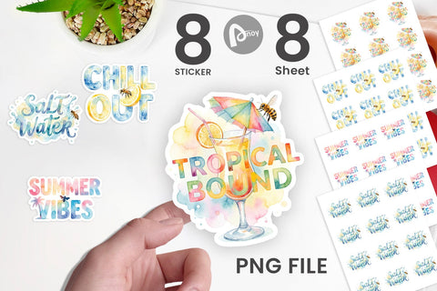 Sticker Watercolor Tropical Summer Bee Vacation Quotes Sublimation artnoy 