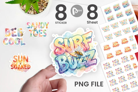 Sticker Watercolor Tropical Summer Bee Vacation Quotes Sublimation artnoy 