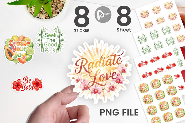 Sticker Watercolor Vibrant Tropical Growth Quote Sublimation artnoy 