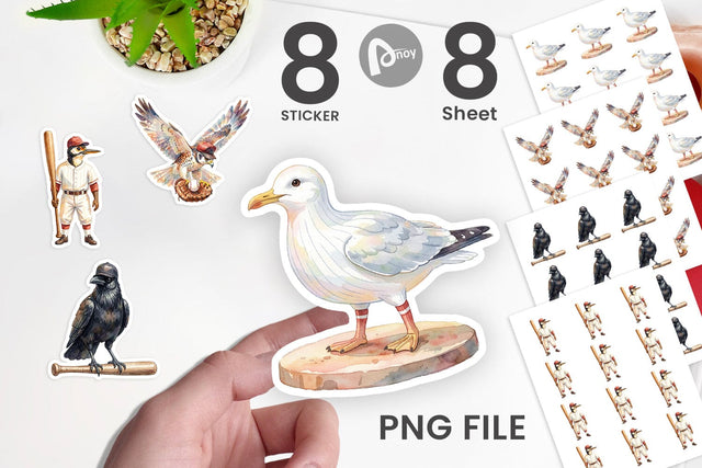 Sticker Watercolor Vintage Bird Baseball Sublimation artnoy 