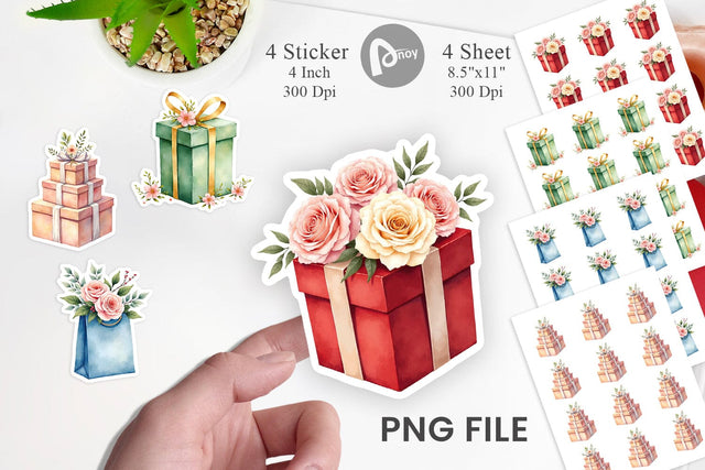 Sticker Watercolor Vintage Christmas Gifts Sublimation artnoy 