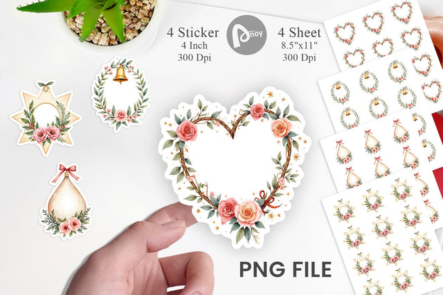 Sticker Watercolor Vintage Christmas Ornaments Sublimation artnoy 