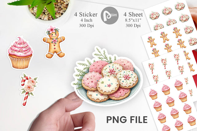Sticker Watercolor Vintage Christmas Treats Sublimation artnoy 