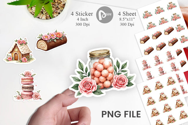 Sticker Watercolor Vintage Christmas Treats Sublimation artnoy 