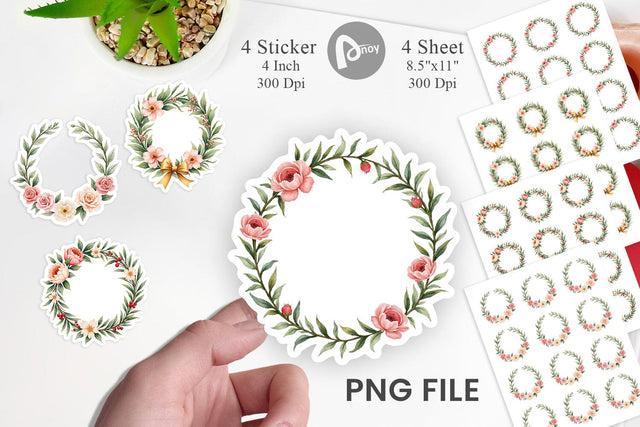 Sticker Watercolor Vintage Christmas Wreaths Sublimation artnoy 