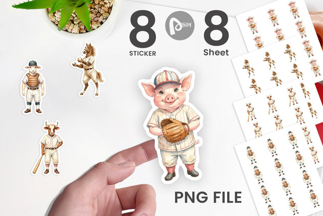 Sticker Watercolor Vintage Farm Animal Baseball Sublimation artnoy 