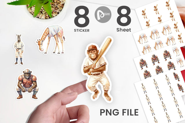 Sticker Watercolor Vintage Safari Animal Baseball Sublimation artnoy 