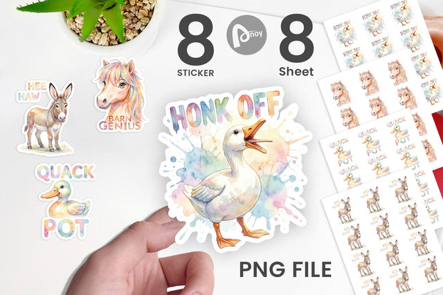 Sticker Watercolor Wacky Barnyard Animal Quotes Sublimation artnoy 