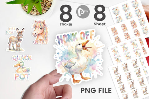 Sticker Watercolor Wacky Barnyard Animal Quotes Sublimation artnoy 