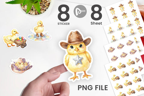 Sticker Watercolor Western Chick And Duckling Art Sublimation artnoy 