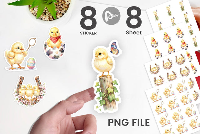 Sticker Watercolor Western Chick And Duckling Art Sublimation artnoy 