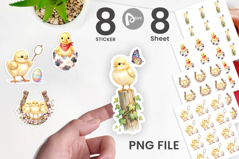 Sticker Watercolor Western Chick And Duckling Art Sublimation artnoy 