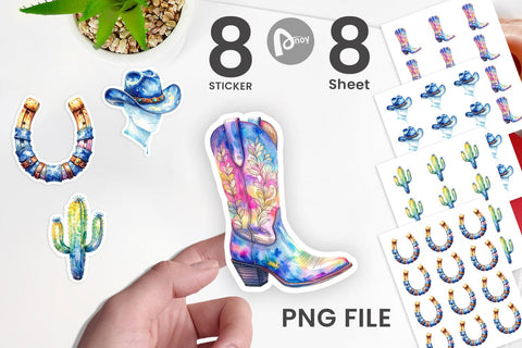 Sticker Watercolor Western Cowgirl Sublimation artnoy 