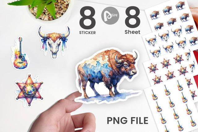 Sticker Watercolor Western Cowgirl Sublimation artnoy 