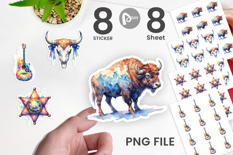 Sticker Watercolor Western Cowgirl Sublimation artnoy 