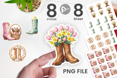 Sticker Watercolor Western Easter Cowboy Boots Sublimation artnoy 