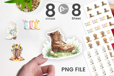 Sticker Watercolor Western Easter Cowboy Boots Sublimation artnoy 