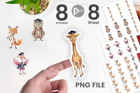 Sticker Watercolor Whimsical Animal Graduates Sublimation artnoy 