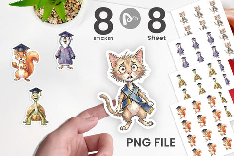 Sticker Watercolor Whimsical Animal Graduates Sublimation artnoy 