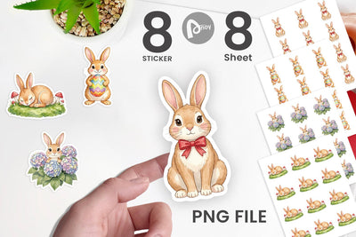 Sticker Watercolor Whimsical Spring Bunny Art Sublimation artnoy 