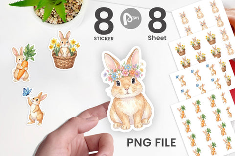 Sticker Watercolor Whimsical Spring Bunny Art Sublimation artnoy 