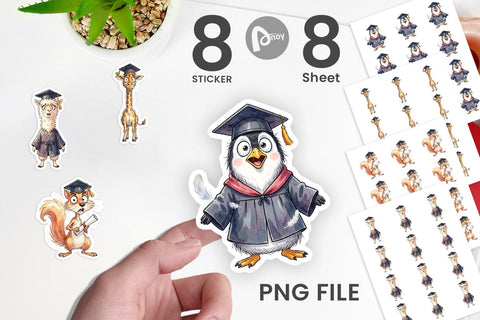 Sticker Watercolor Wild Animal Graduation Party Sublimation artnoy 