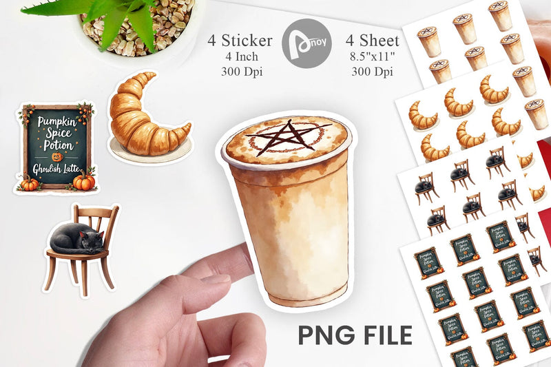 Sticker Watercolor Witchy Coffee Shop Sublimation artnoy 