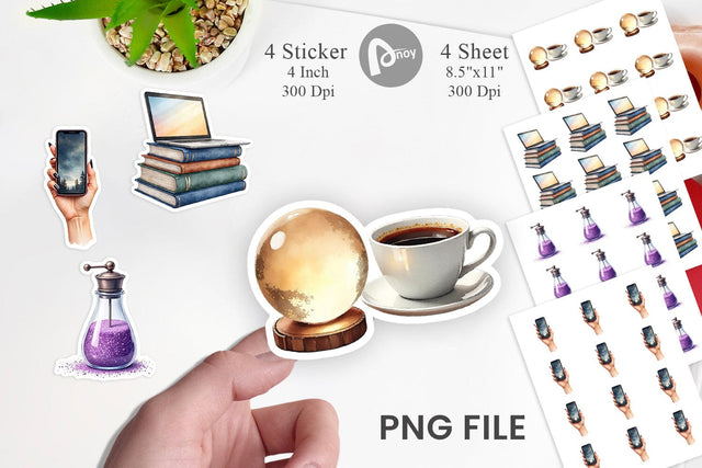 Sticker Watercolor Witchy Coffee Shop Sublimation artnoy 