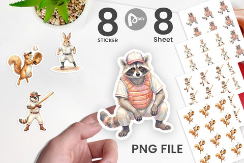 Sticker Watercolor Woodland Animal Baseball Sublimation artnoy 