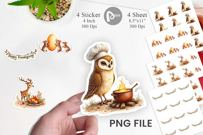 Sticker Watercolor Woodland Friendsgiving Sublimation artnoy 