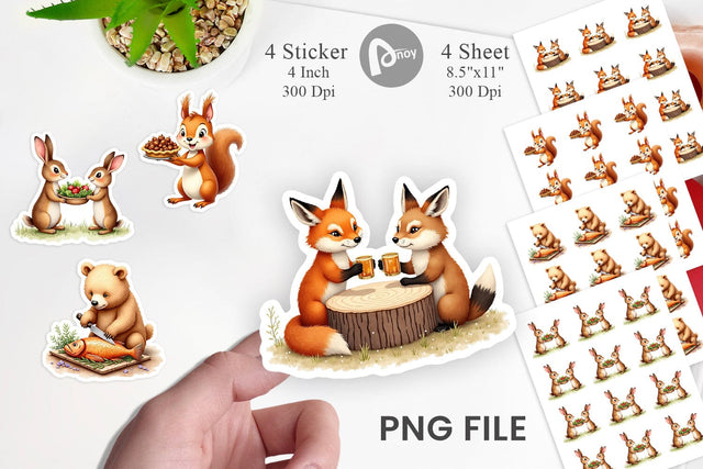 Sticker Watercolor Woodland Friendsgiving Sublimation artnoy 