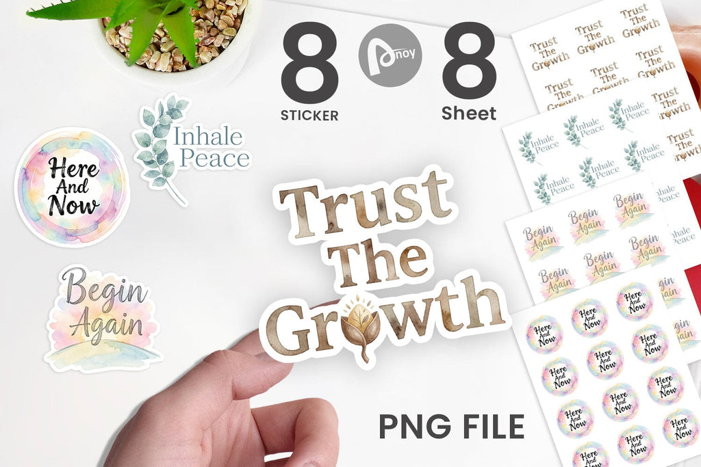 Sticker Watercolor Zen Botanical Minimal Quote - So Fontsy