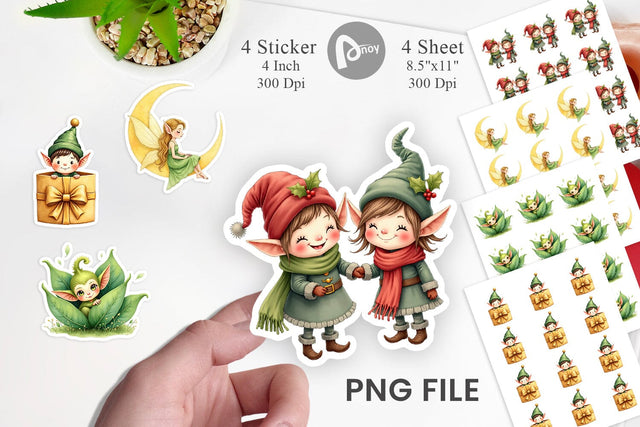 Sticker Whimsical Christmas Elves Sublimation artnoy 