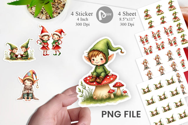 Sticker Whimsical Christmas Elves Sublimation artnoy 