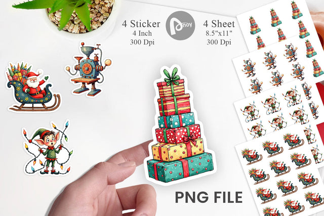 Sticker Whimsical Santa Workshop Sublimation artnoy 
