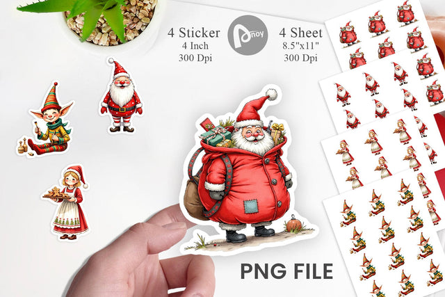 Sticker Whimsical Santa Workshop Sublimation artnoy 