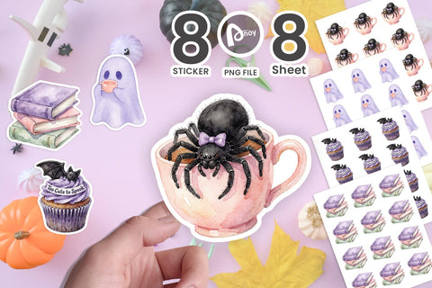 Sticker Whimsical Spooky Lavender Tea Party SVG artnoy 