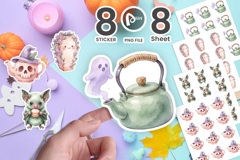 Sticker Whimsical Spooky Lavender Tea Party SVG artnoy 