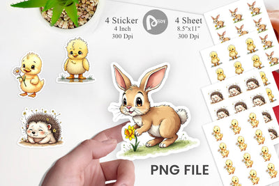 Sticker Whimsical Spring Critters Sketch & Watercolor Sublimation artnoy 