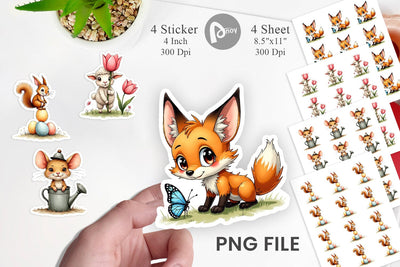 Sticker Whimsical Spring Critters Sketch & Watercolor Sublimation artnoy 