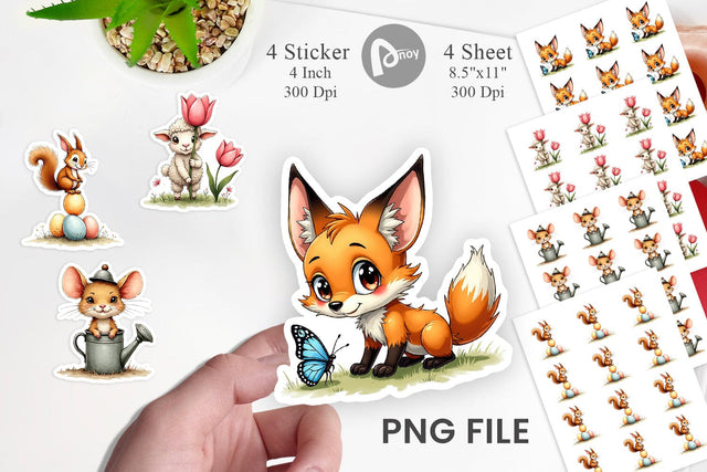 Sticker Whimsical Spring Critters Sketch & Watercolor Sublimation artnoy 