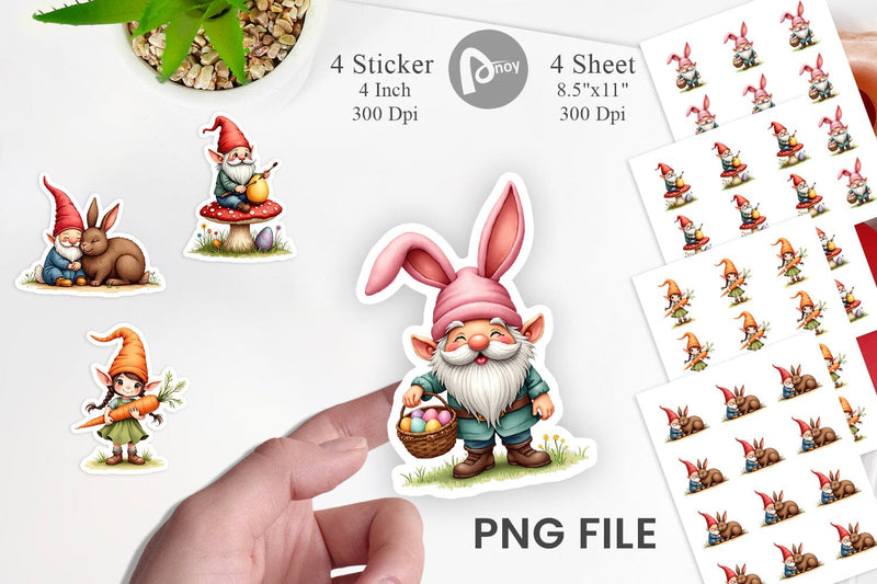 Sticker Whimsical Spring Garden Gnomes Easter Sublimation artnoy 
