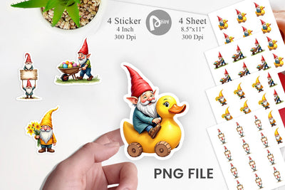Sticker Whimsical Spring Garden Gnomes Easter Sublimation artnoy 
