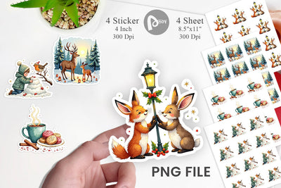 Sticker Whimsical Watercolor Christmas Sublimation artnoy 
