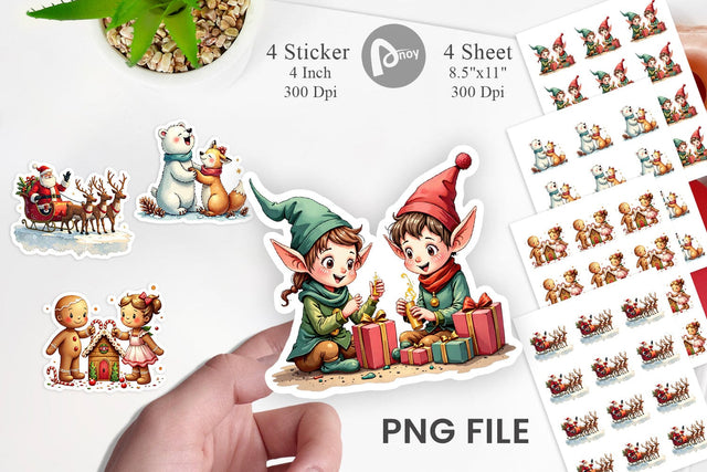 Sticker Whimsical Watercolor Christmas Sublimation artnoy 