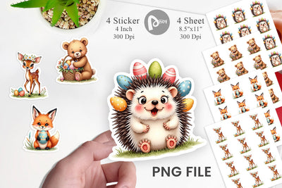 Sticker Whimsical Woodland Friends Easter Watercolor Sublimation artnoy 